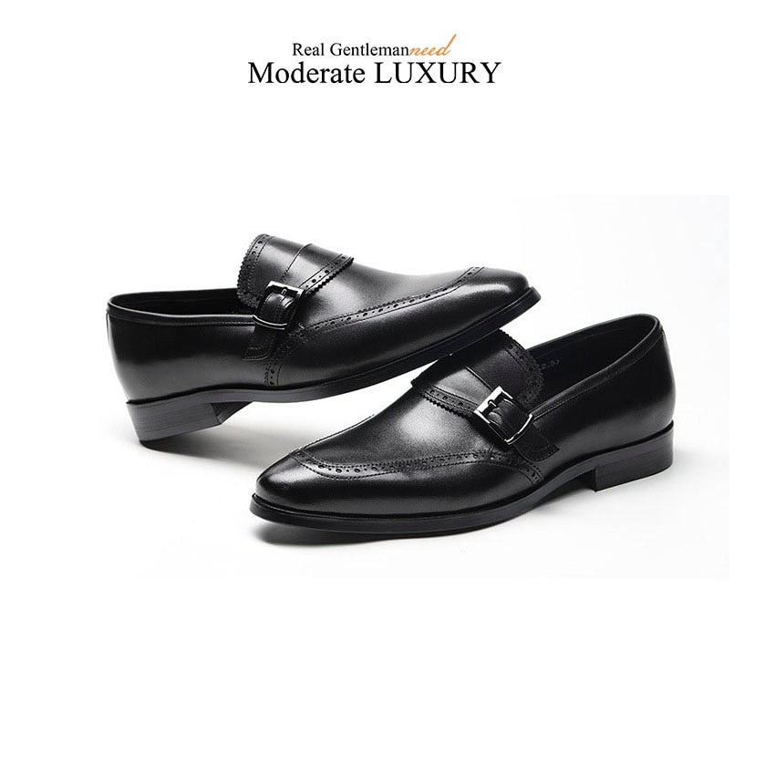 Pointed Toe with Buckle Strap Formal Business Style Men Leather Shoes