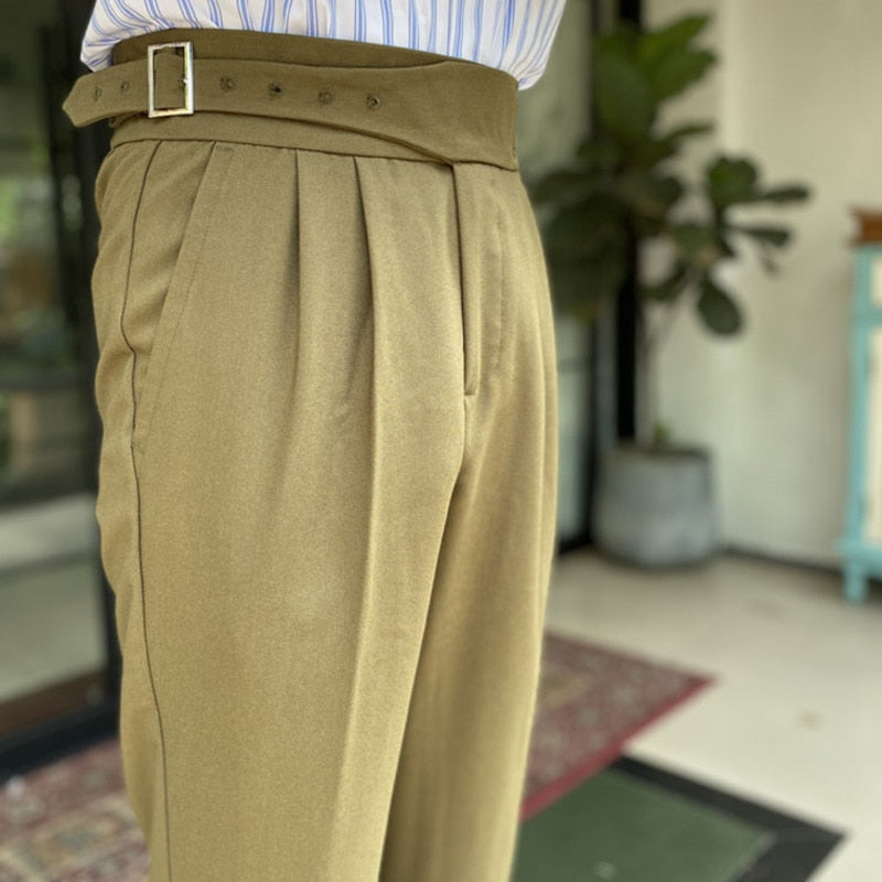 Buckle Belt Decorated Monocolor Trouser