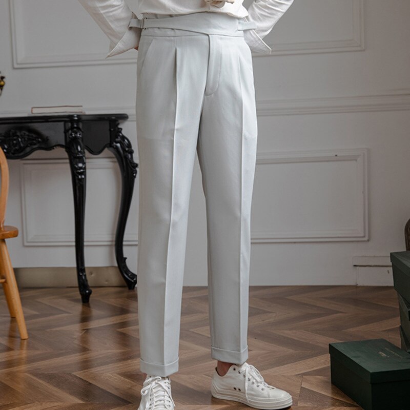 High Waist Belt Versatile Ankle Straight Trousers