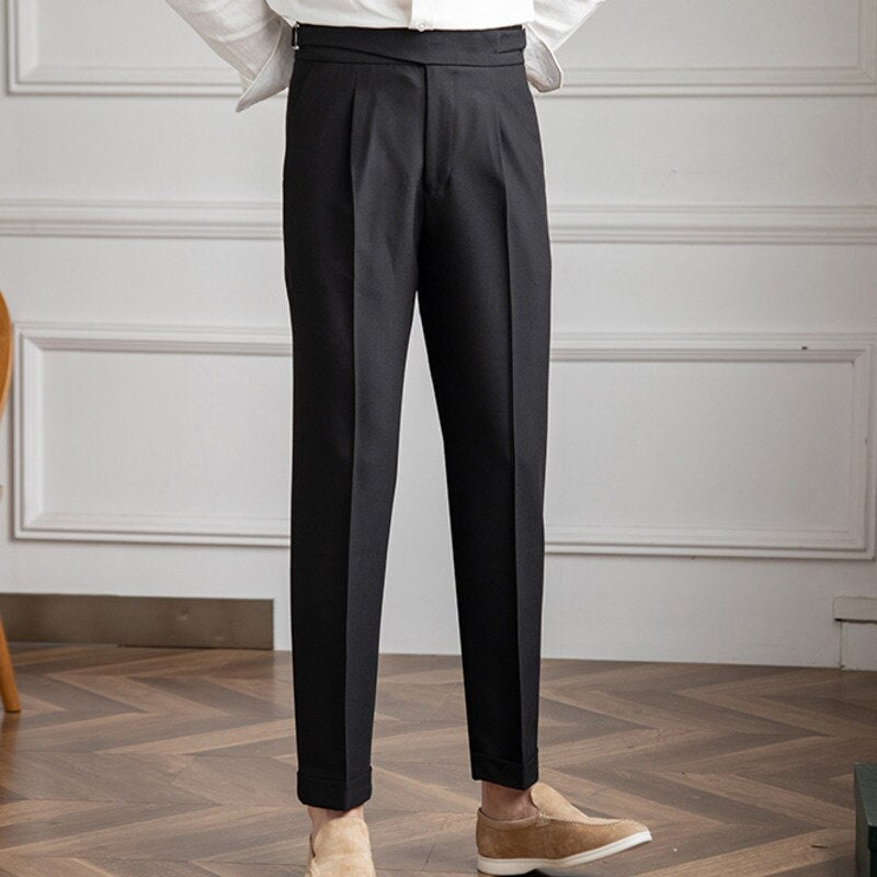 High Waist Belt Versatile Ankle Straight Trousers