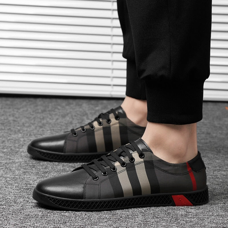 Casual Genuine Leather Stripe Pattern Lace Up Men Sneaker - FanFreakz