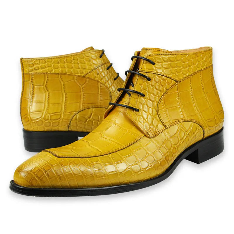 Crocodile Skin Pattern Leather Mid-Calf Boots