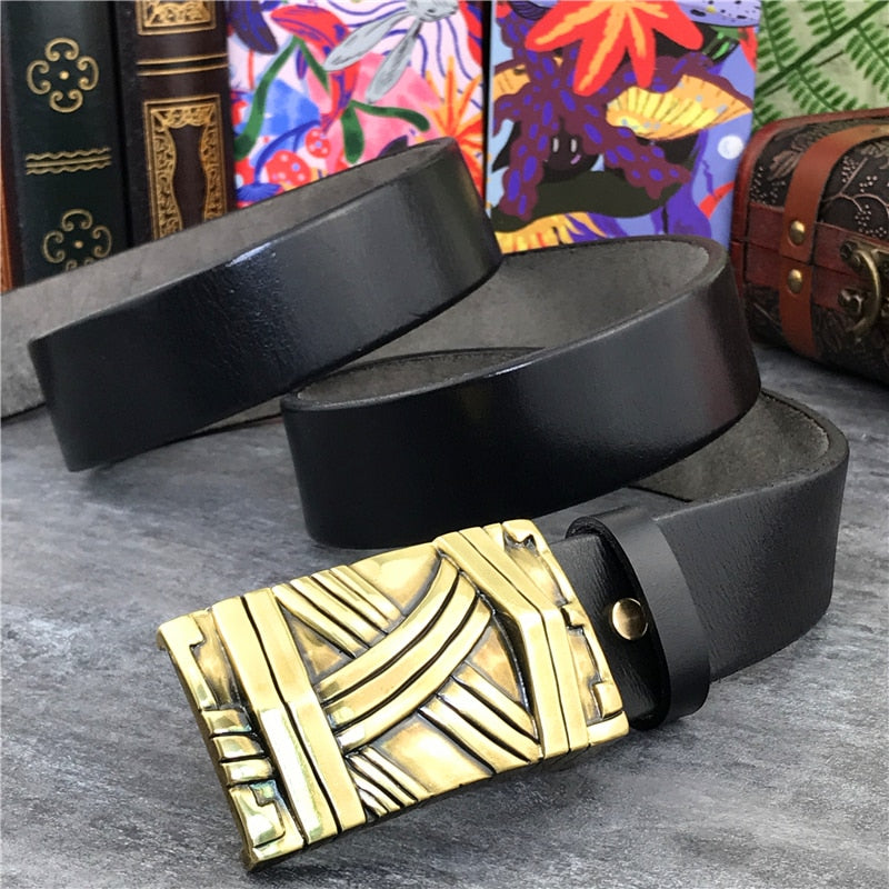 Gold Metal Luxury Buckle Leather Belt