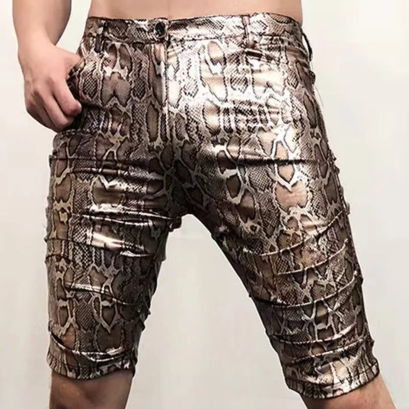 Animal Pattern Shinny Leather Shorts