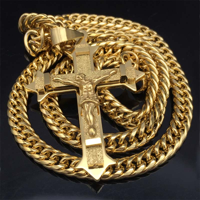 Gold Tone Christian God Pendant Stainless Steel Necklace