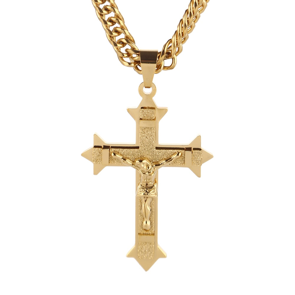 Gold Tone Christian God Pendant Stainless Steel Necklace