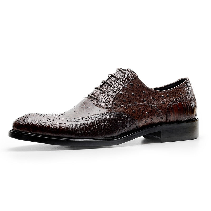 Classy Textured Ostrich Pattern Men Brogue Shoes - FanFreakz