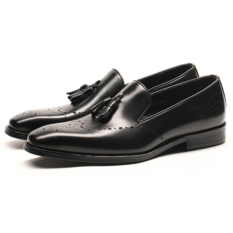 Elegant Formal Style Loafers with Tassel Men Leather Shoes