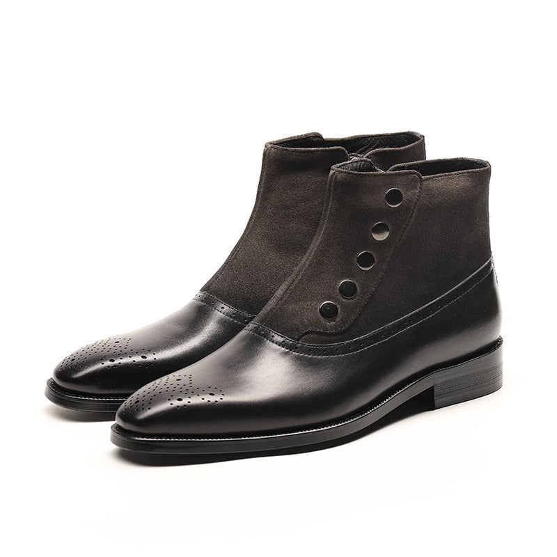 Suede Leather Combination with Zipper and Round Rivets Design Men Boots