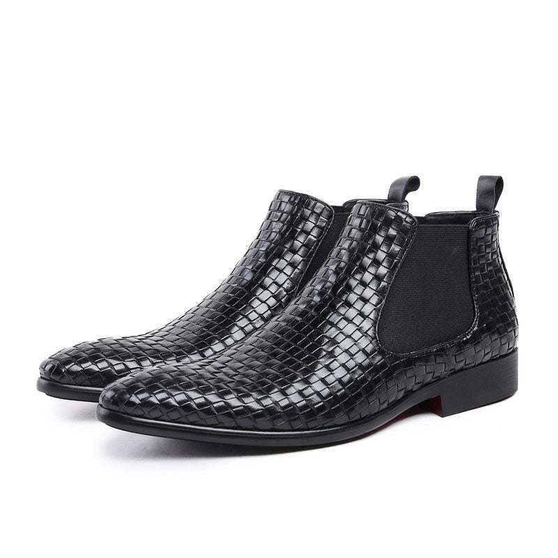 Grid Pattern Solid Leather Boots