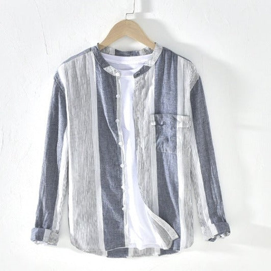 Soft Vertical Stripes Men Summer Linen Shirt