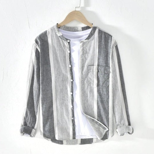 Soft Vertical Stripes Men Summer Linen Shirt