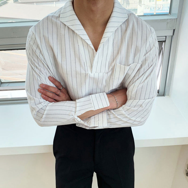 Striped V-Neck Cotton Polyester Men Shirts