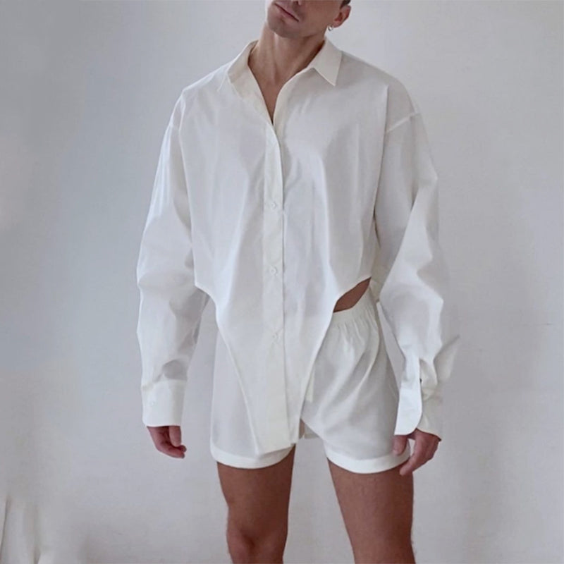 Solid White Shirt Bodysuit and Shorts Set