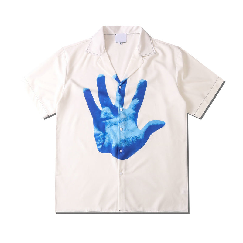 Blue Hand Printed White Shirt