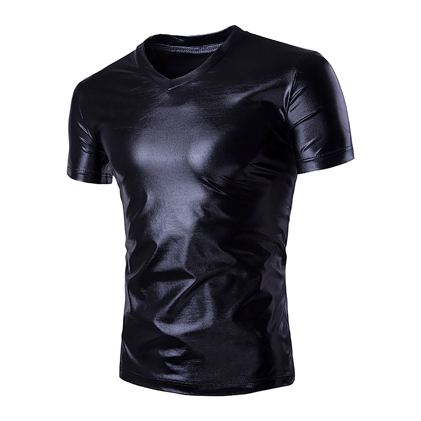 Shiny Metallic Solid V-Neck T-Shirt