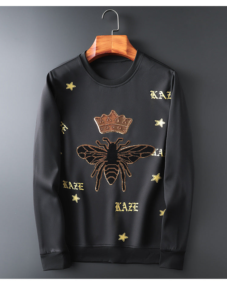 Black & Gold Bee Sequins Men Long Sleeve Sweater