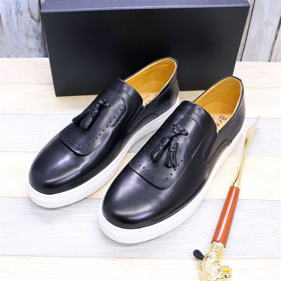 Dotted Tassels Leather Slip-On Shoes