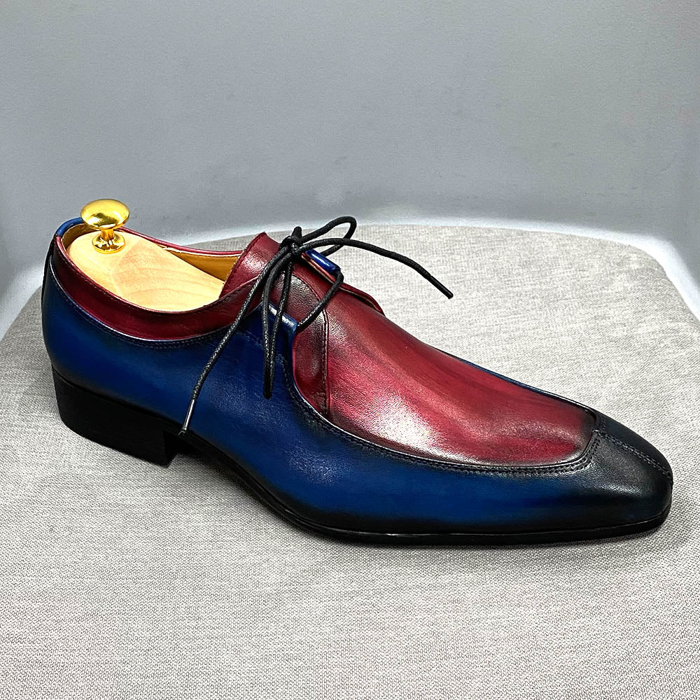 Vintage Blue And Red Mixed Colors Oxfords Shoes