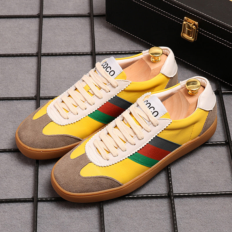 Colorful Split Leather Lace-Up Sneakers