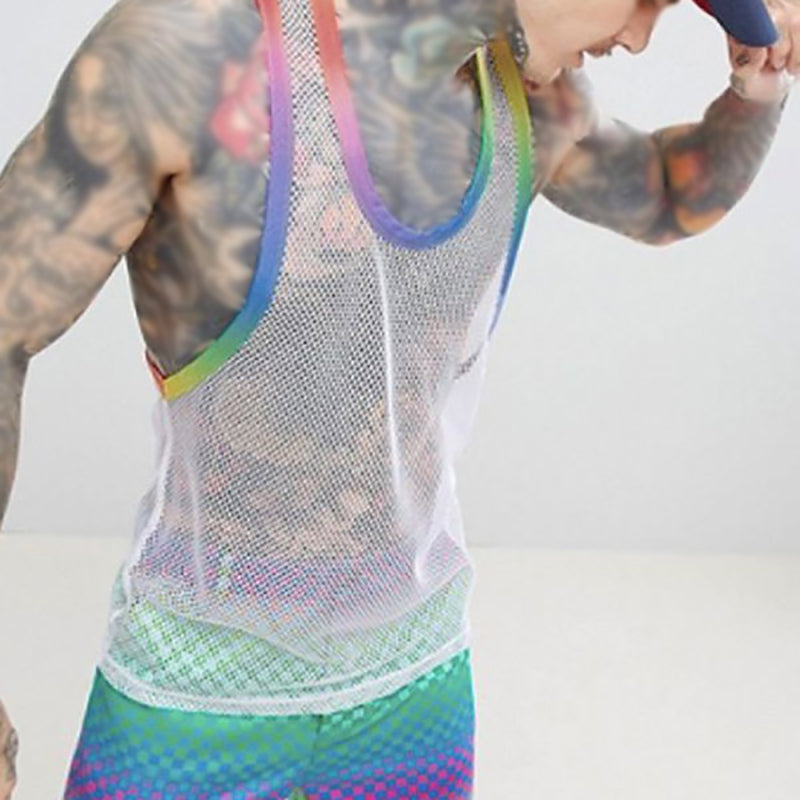 Micro Hollow Out Colorful Mesh Tank Top