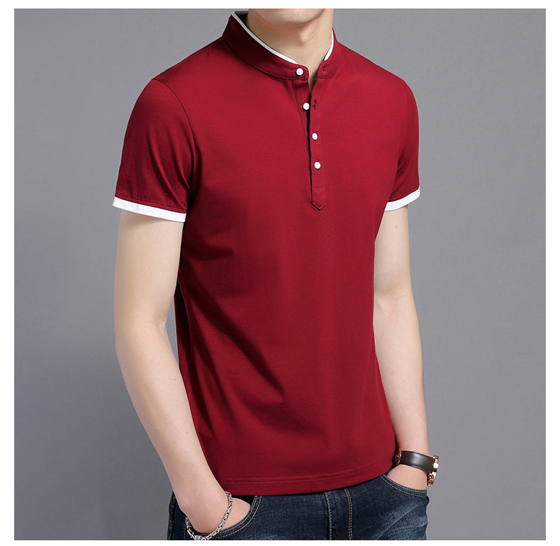 Layered Style Mandarin Stand Collared Polo Shirt