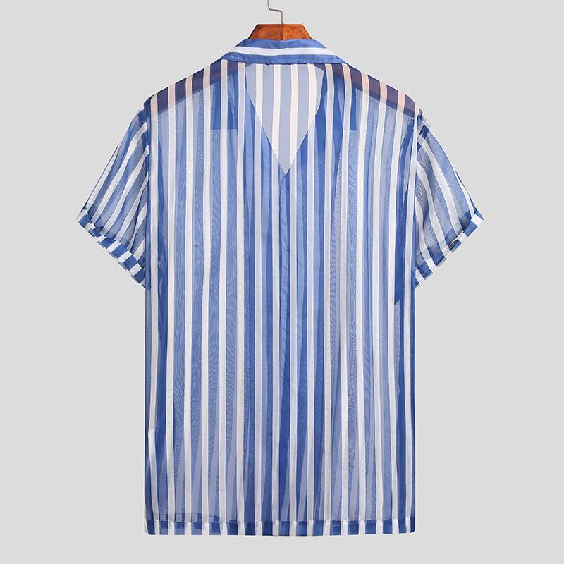 Blue and White Striped See Through Shirt