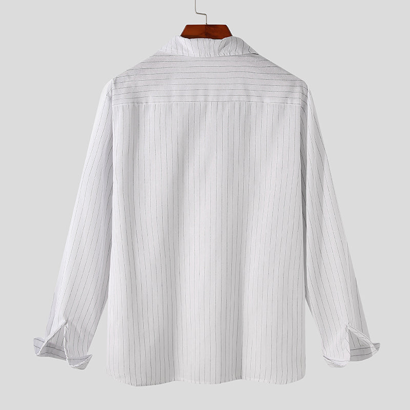 Striped V-Neck Cotton Polyester Men Shirts