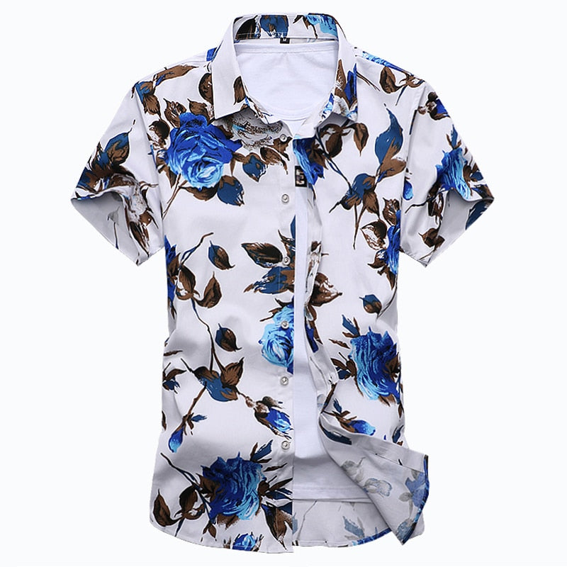 Floral Pattern Slim Fit Short Sleeve Style Men Summer Shirts