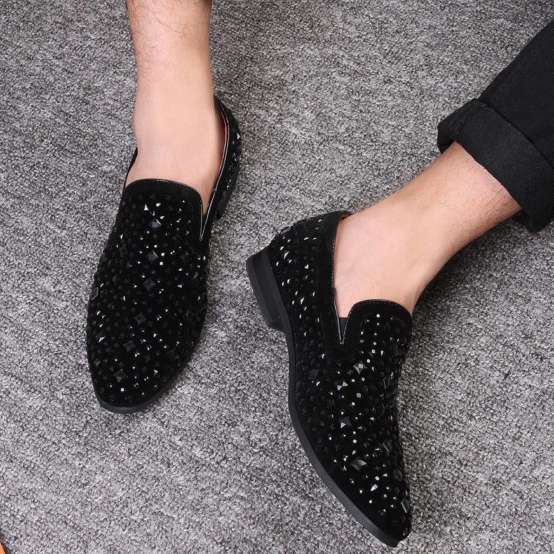 Black Beaded Details Men Flat Loafer Shoes - FanFreakz