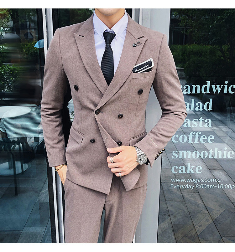 Luxury Italian Style  Men Double Breasted Slim Fit Suit Set