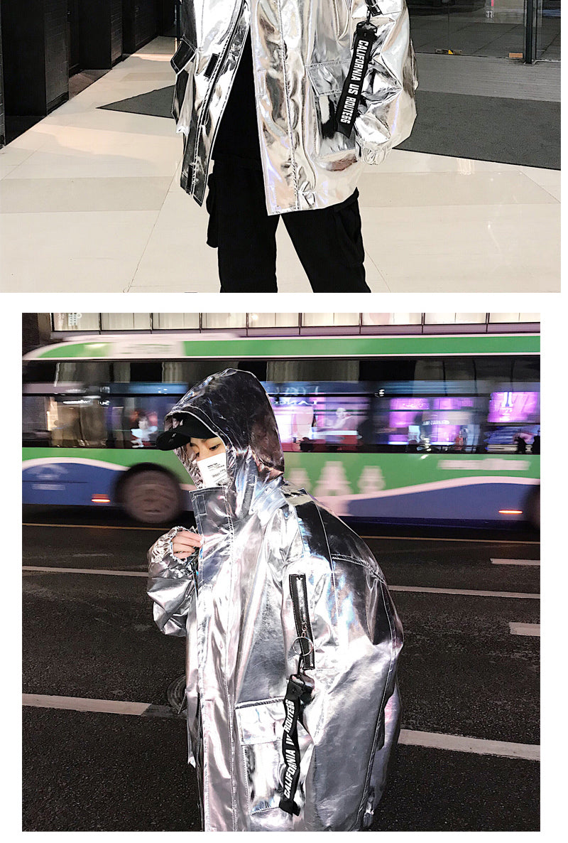 Reflective Bomber Metalic Zipper Jacket