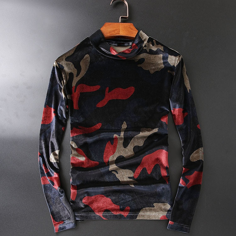 Camouflage Velour Men Turtleneck Sweater - FanFreakz