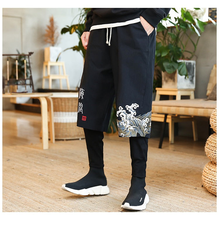 Chinese Style Printed Pencil Legs Men Jogger Pants