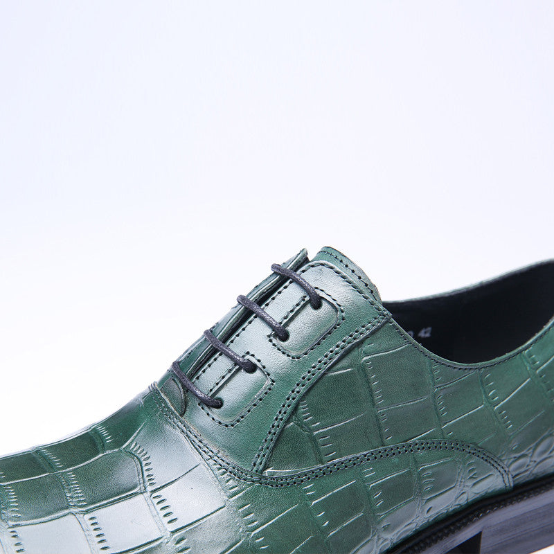 Exotic Green Croco Pattern Men Lace Up Oxford Shoes - FanFreakz