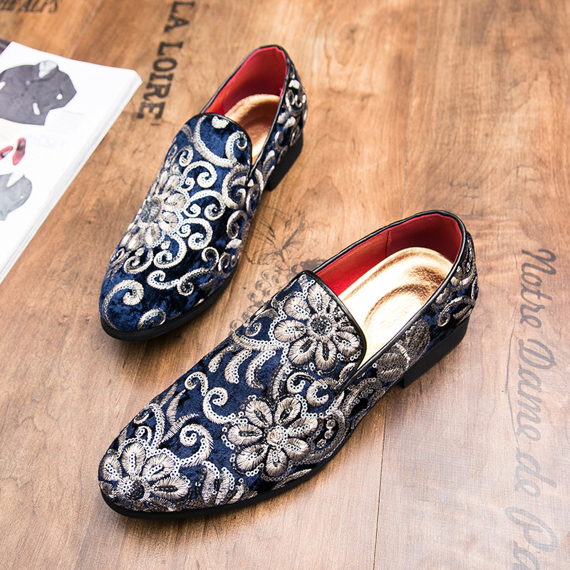 Floral Sequins Men Royal Style Loafers Shoes - FanFreakz