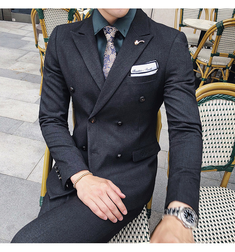 Luxury Italian Style  Men Double Breasted Slim Fit Suit Set
