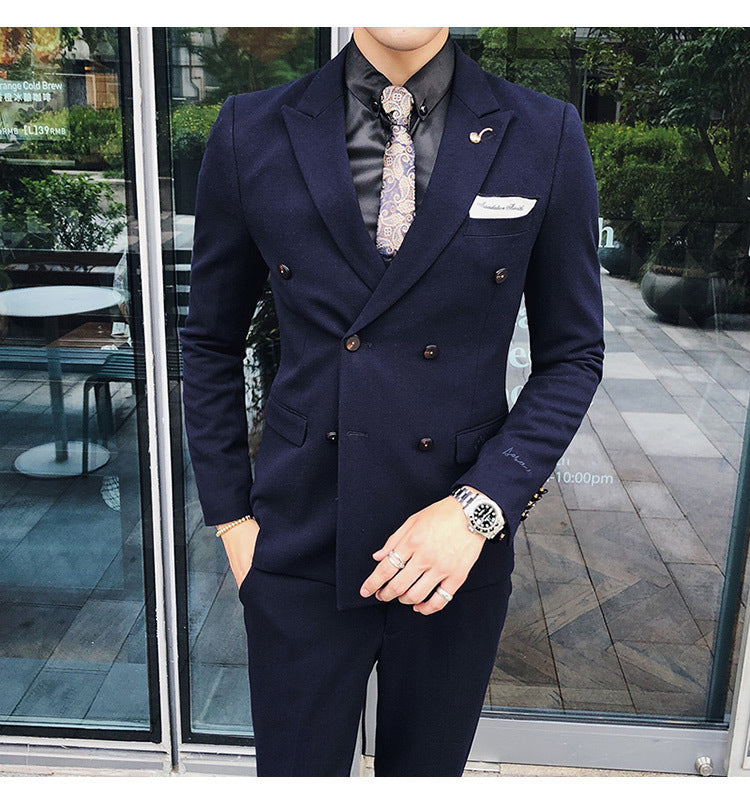 Luxury Italian Style  Men Double Breasted Slim Fit Suit Set