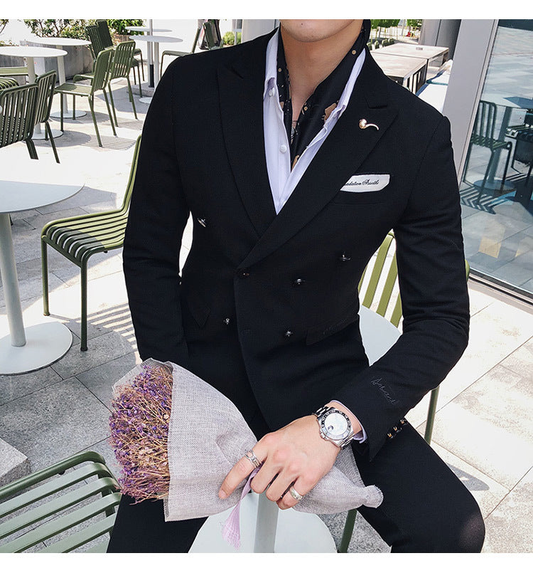 Luxury Italian Style  Men Double Breasted Slim Fit Suit Set