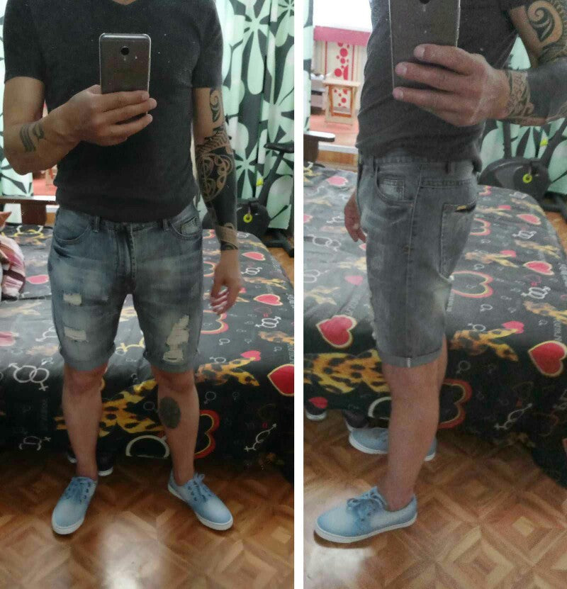 Ripped Destroyed Skate Style Men Bermuda Short Jeans