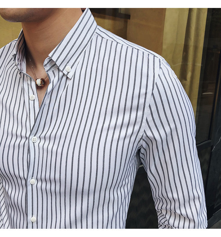 Basic Pinstripe Business Men Long Sleeves Shirt - FanFreakz