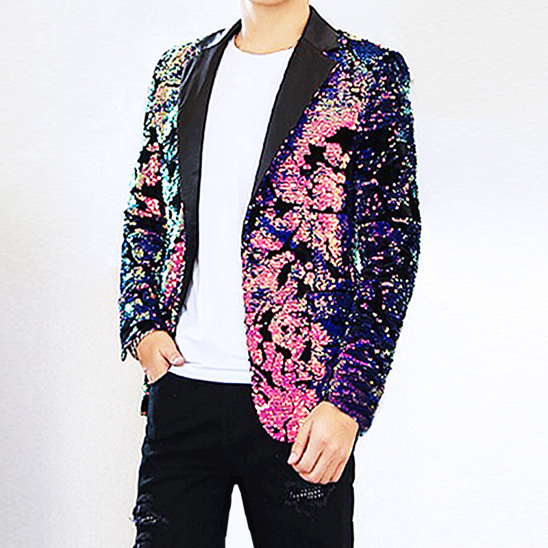 Sparkling Sequin Decorated Notch Lapel Blazer