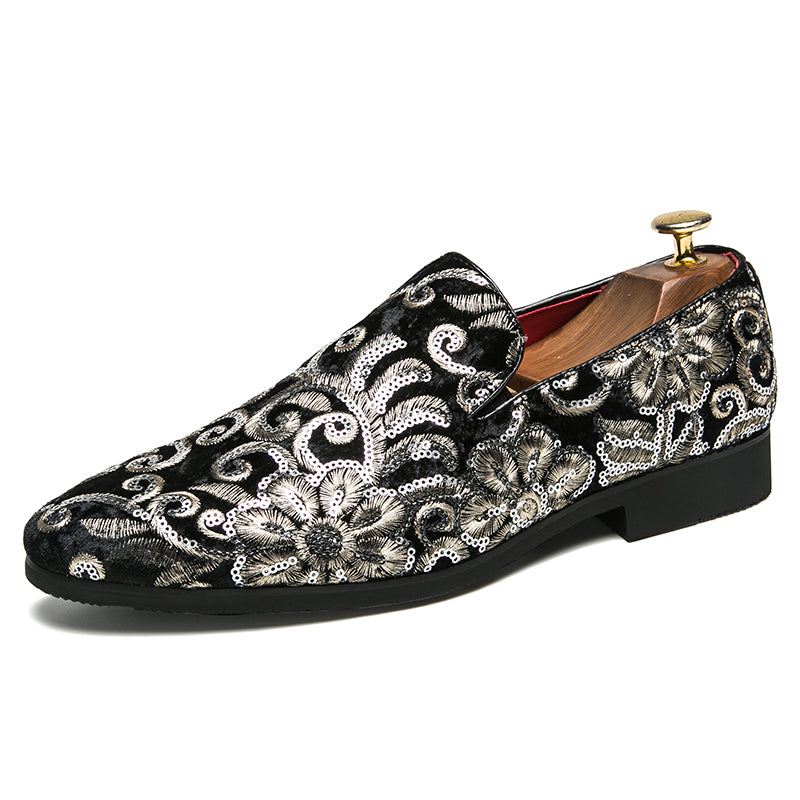 Floral Sequins Men Royal Style Loafers Shoes - FanFreakz