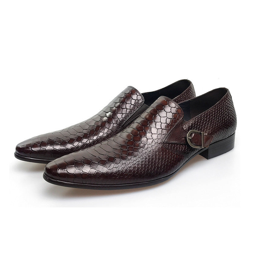 Snake Pattern Elegant Formal Men Loafers Shoes with Side Buckle Detail - FanFreakz