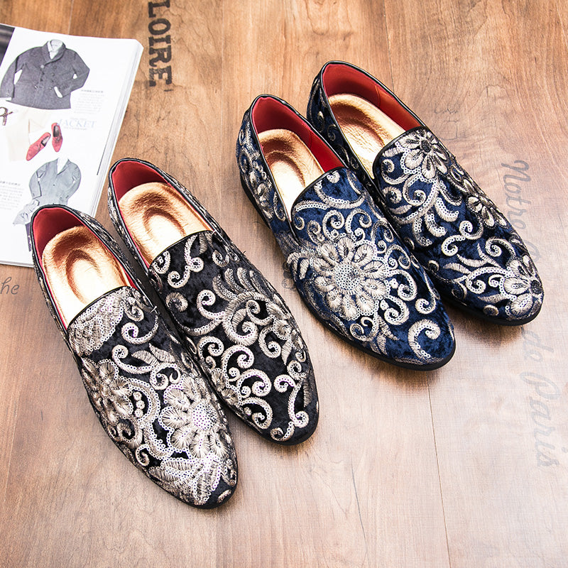 Floral Sequins Men Royal Style Loafers Shoes - FanFreakz