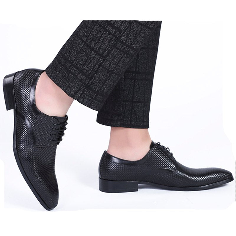 Glazed Black Wave Texture Men Business Shoes