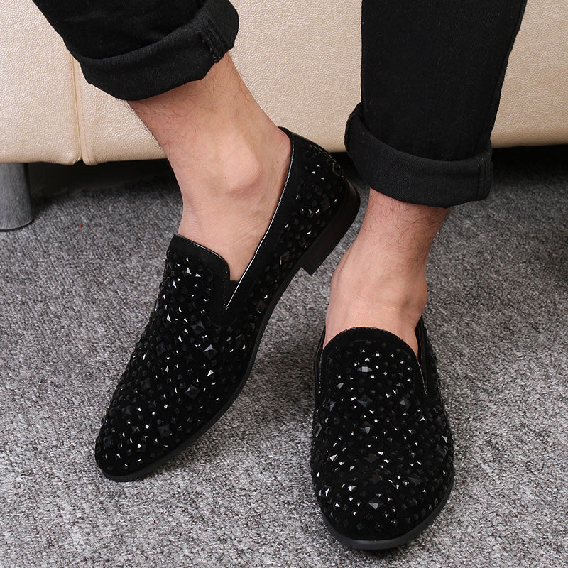 Black Beaded Details Men Flat Loafer Shoes - FanFreakz