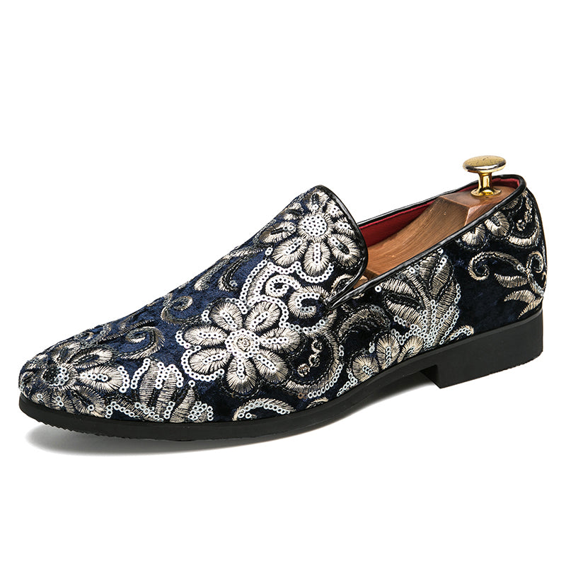 Floral Sequins Men Royal Style Loafers Shoes - FanFreakz