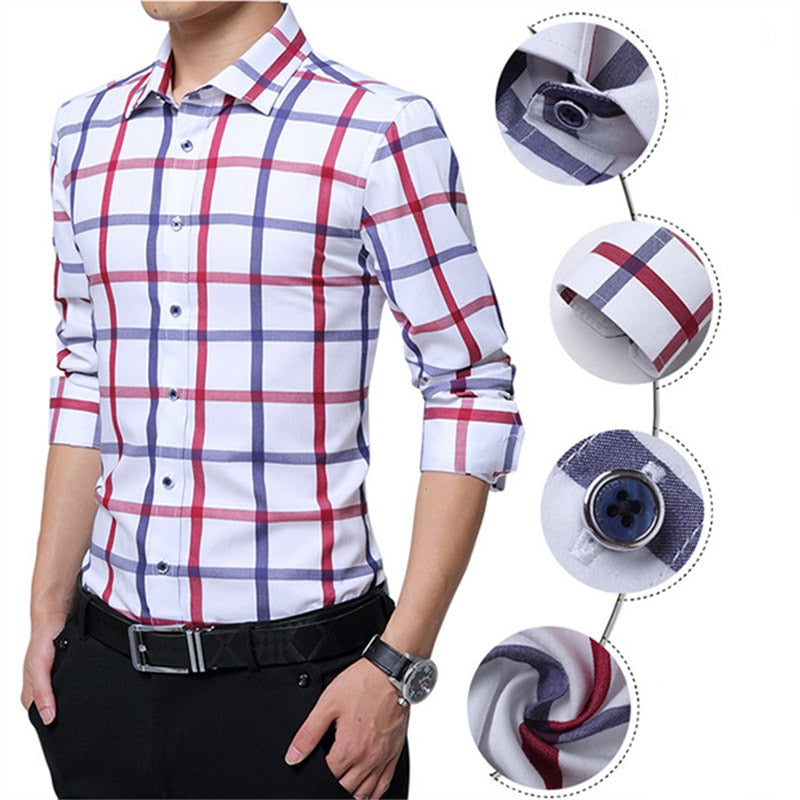 Casual Formal Checkered Long Sleeve Men Shirt