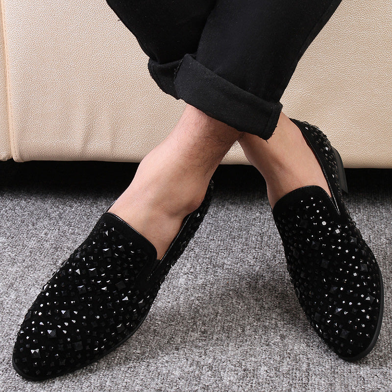 Black Beaded Details Men Flat Loafer Shoes - FanFreakz